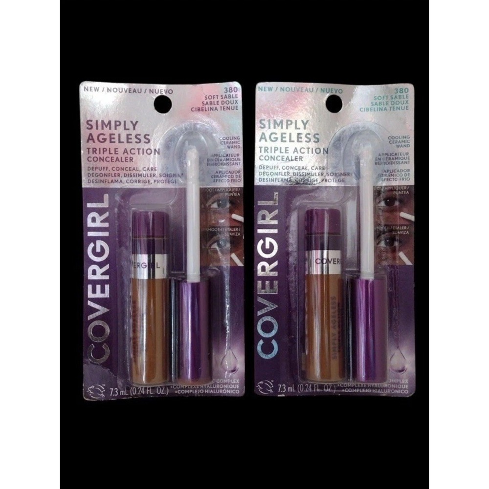 2 CoverGirl SIMPLY AGELESS Triple Action Concealer w COOLING WAND 380 SOFT SABLE